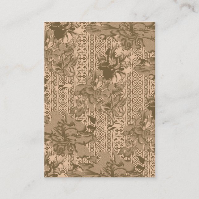 Tarjeta De Visita Un patrón floral vintage con desi marrón intrincad (Anverso)
