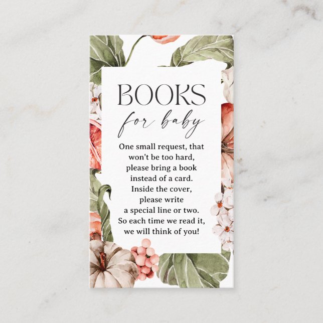 Tarjeta De Visita Un poco de calabaza libros de Baby Shower para el  (Anverso)