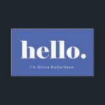 Tarjeta De Visita Un saludo sencillo | Tipografía audaz y moderna<br><div class="desc">Estas extravagantes y muy elegantes tarjetas de visita en azul y blanco simplemente dicen "hola". En negrita,  texto blanco moderno sobre un fondo azul. Añade fácilmente tu información de contacto de medios sociales en la parte de atrás.</div>