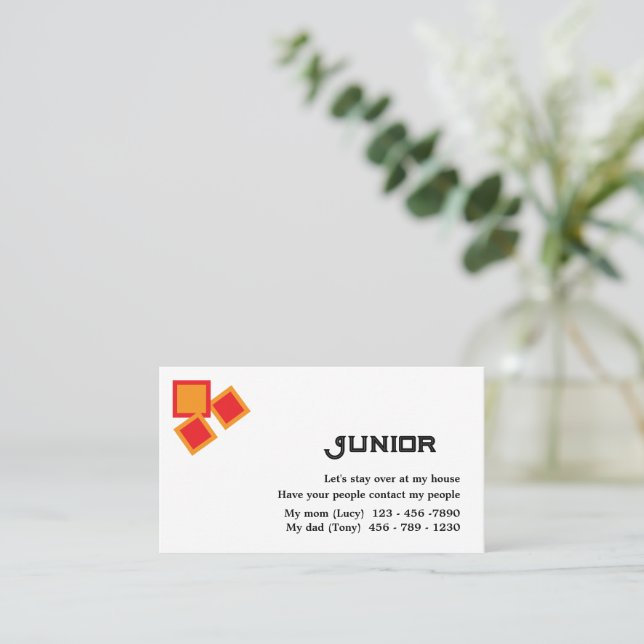 Tarjeta De Visita Un simple quedémonos con los niños (Anverso de pie)