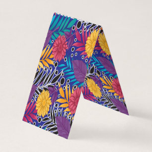 Tarjeta De Visita una flor colorida y un patrón de hojas en una caja