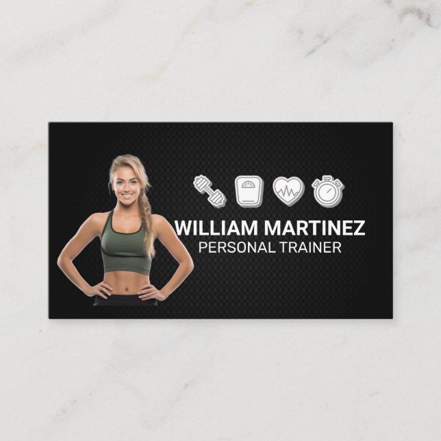 Tarjeta De Visita Una Mujer Apropiada Sonriendo | Iconos de fitness (Anverso)