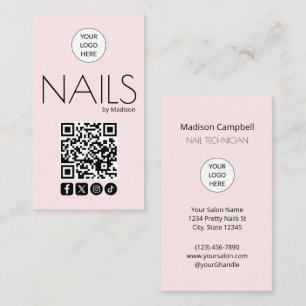 Tarjeta De Visita Uñas de código QR de icono social moderno rosa rub
