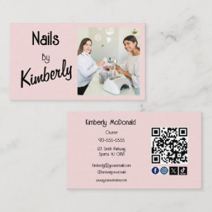 Tarjeta De Visita Uñas de foto con código QR de icono social de guió
