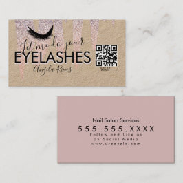 Tarjeta De Visita Uñas de salón de código QR Glitter rosa que gotea 