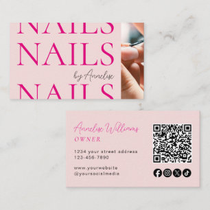 Tarjeta De Visita Uñas Modernas Blush Rosa Icono de Código QR de Fot