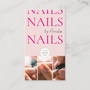 Tarjeta De Visita Uñas Negras Tono Rosa Logo Código QR 3 Foto Salón