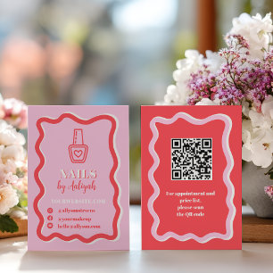 Tarjeta De Visita Uñas Retro Rosa Groovy Artista Código QR Audaz
