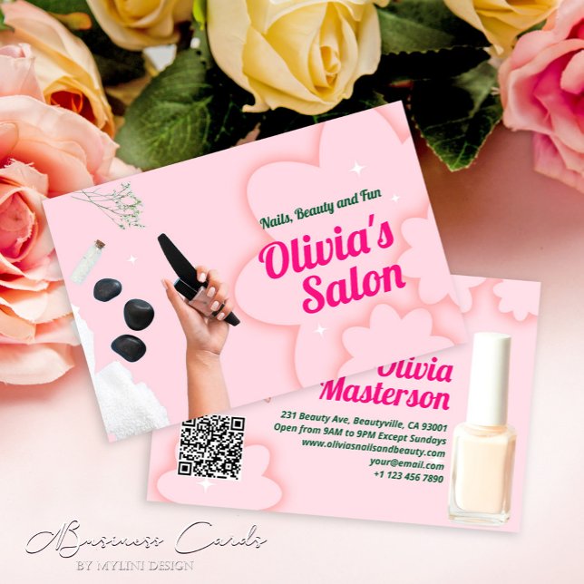 Tarjeta De Visita Uñas rosadas de Rubor y salón de belleza (Subido por el creador)