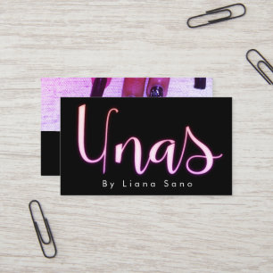 Tarjeta De Visita Unas Script de Glow Salon Artista de Uñas Rosadas