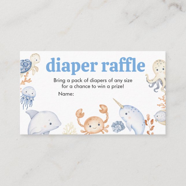 Tarjeta De Visita Under the Sea Baby Shower Diaper Raffle (Anverso)
