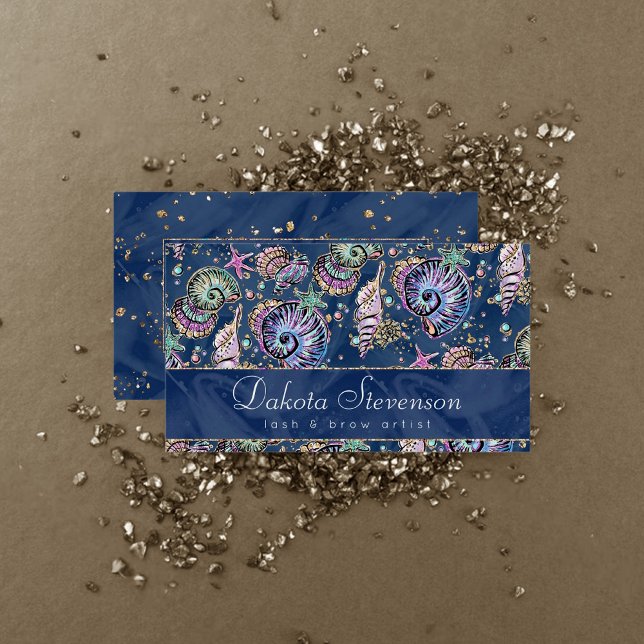 Tarjeta De Visita Underwater Blue Luxe | Caminata de Oro Pastel (Subido por el creador)