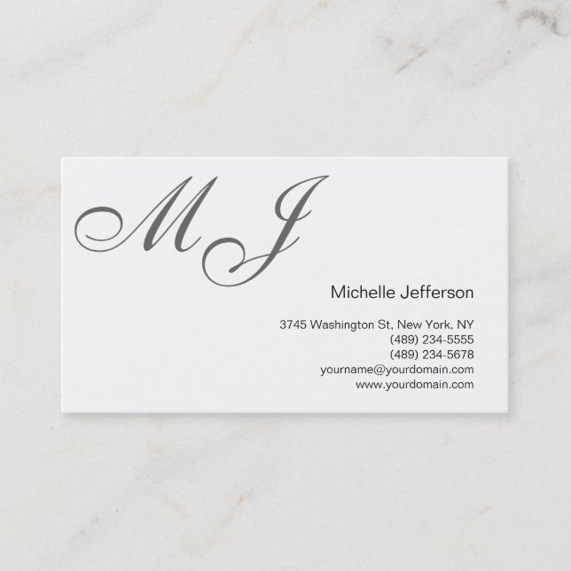 Tarjeta de visita única monográfica gris blanco de (Anverso)