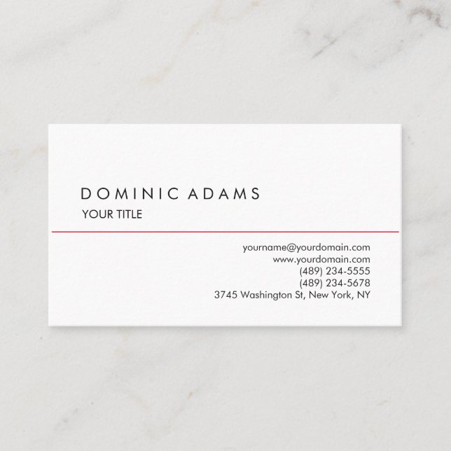 Tarjeta De Visita Único profesional blanco negro llano elegante (Anverso)