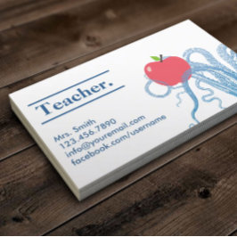Tarjeta De Visita Único pulpo vintage y Apple para profesores
