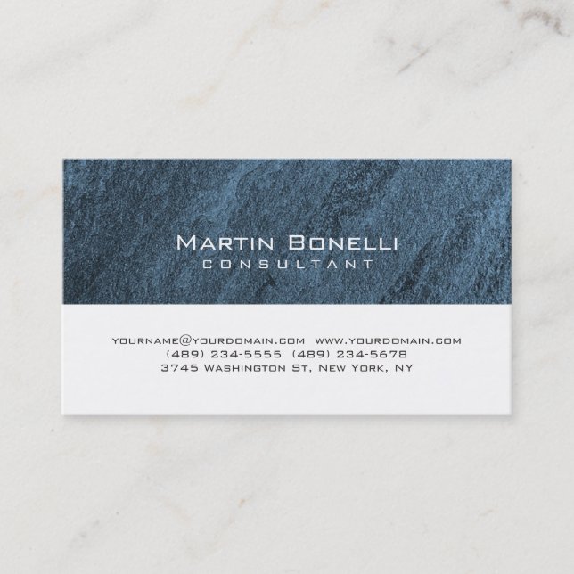 Tarjeta De Visita Único trazo blanco de piedra azul (Anverso)