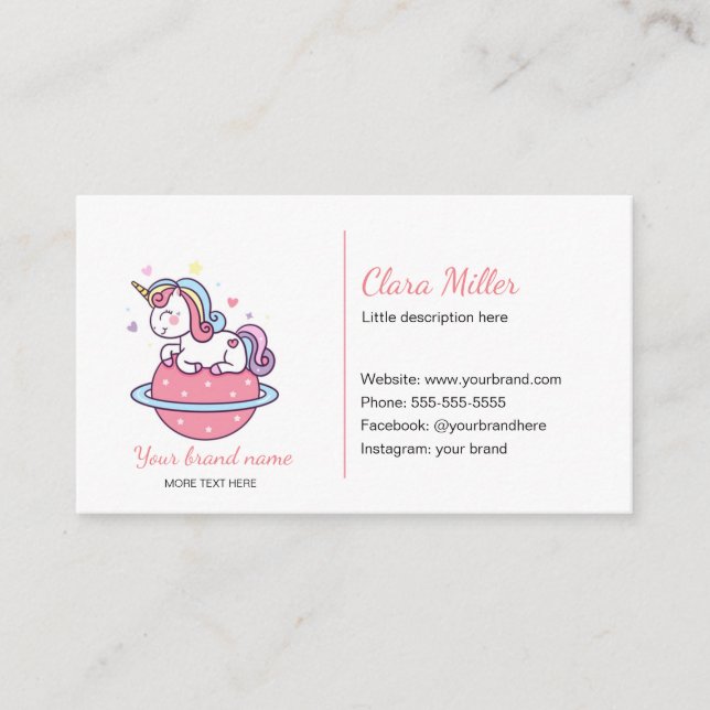 Tarjeta De Visita Unicorn business card pink blue moon (Anverso)