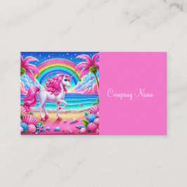 Tarjeta De Visita Unicornio arcoiris en una playa tropical