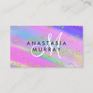 Tarjeta De Visita Unicornio Colorido Arcoíris Dorado Glitter Monogra