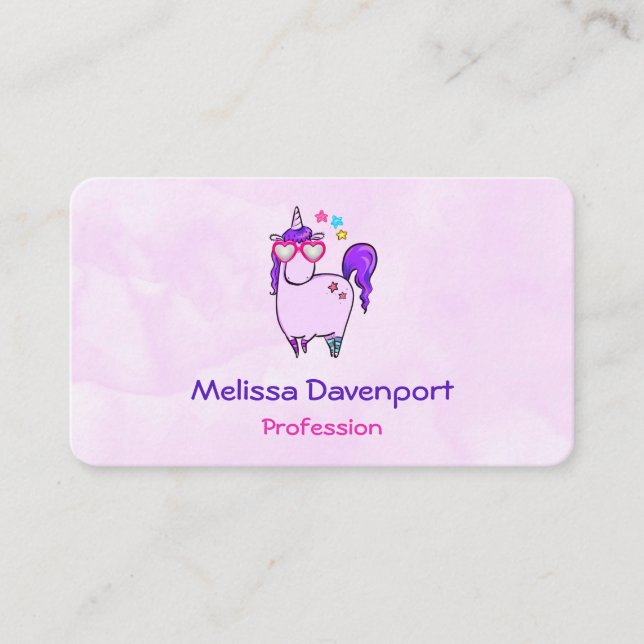 Tarjeta De Visita Unicornio lindo en gafas cardiacas (Anverso)