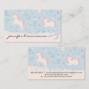 Tarjeta De Visita Unicornio Retro Azul Beige