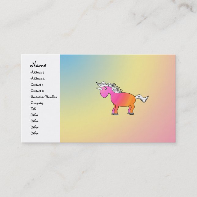 Tarjeta De Visita Unicornio rosado y anaranjado (Anverso)