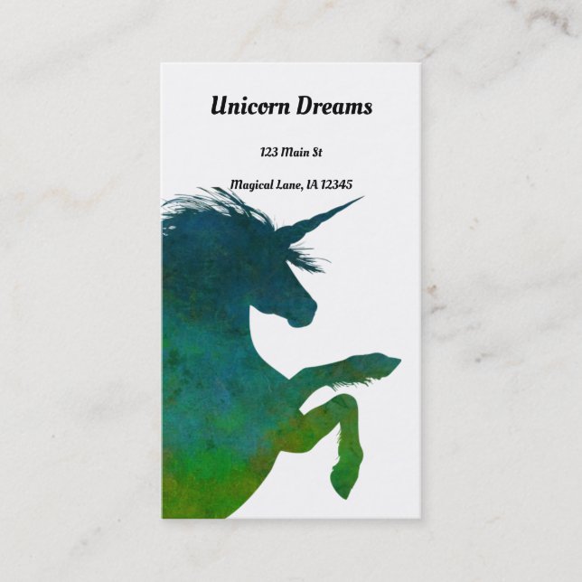 Tarjeta De Visita Unicornio verde y azul bonito (Anverso)