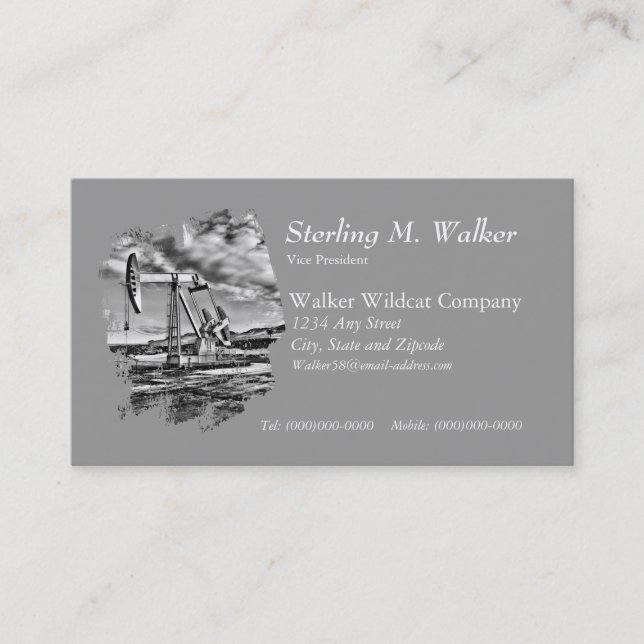 Tarjeta De Visita Unidad de bombeo blanco y negro del pozo de (Anverso)