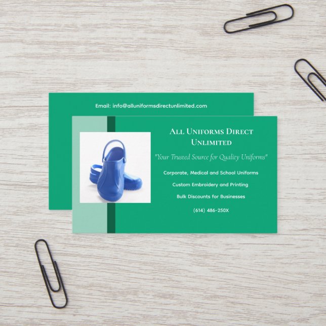 Tarjeta De Visita Uniforme de Clogs Médicos Azul Verde (Anverso/Reverso In Situ)