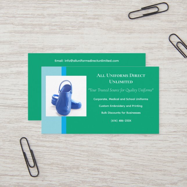 Tarjeta De Visita Uniforme de Clogs Médicos Azul Verde (Anverso/Reverso In Situ)