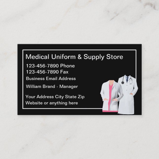Tarjeta De Visita Uniforme Médico Y Tienda De Suministros (Anverso)