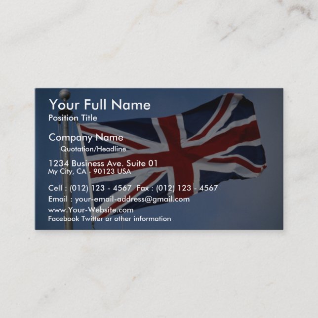 Tarjeta De Visita Union Jack, Inglaterra (Anverso)
