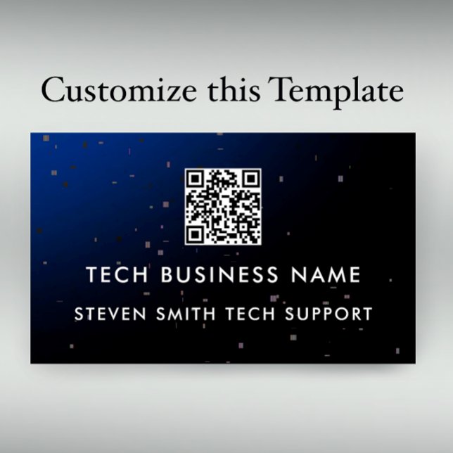 Tarjeta De Visita Unique Modern Blue Pixel QR Code Tech Business (Personalize this unique blue gradient pixel spotted tech professional business card template.
)