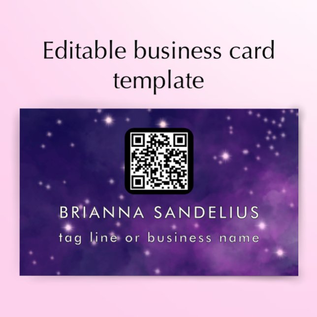 Tarjeta De Visita Unique Modern Cool Nebula QR Code Custom (Personalize this unique nebula business card template. Editable modern cool.)