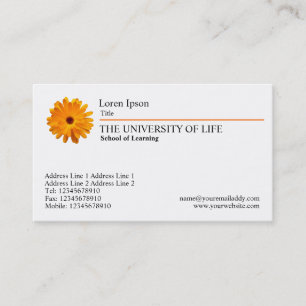 Tarjeta De Visita Universidad de la Vida - Marigold, regla Naranja