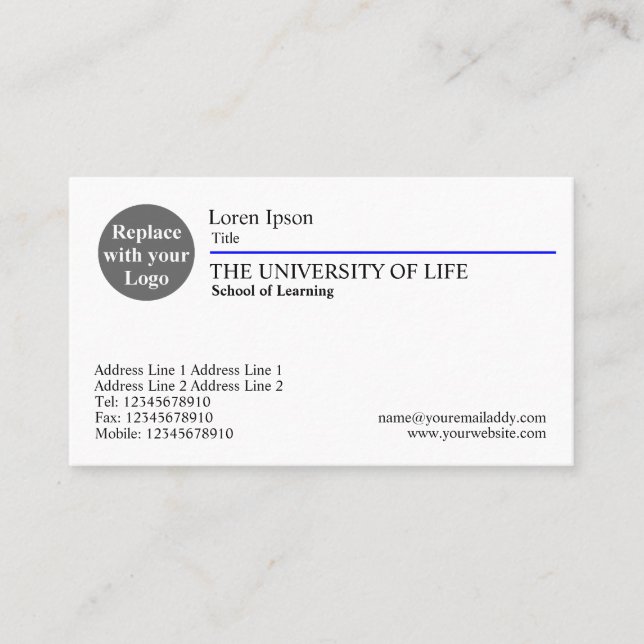 Tarjeta De Visita Universidad de la vida - regla azul (Anverso)