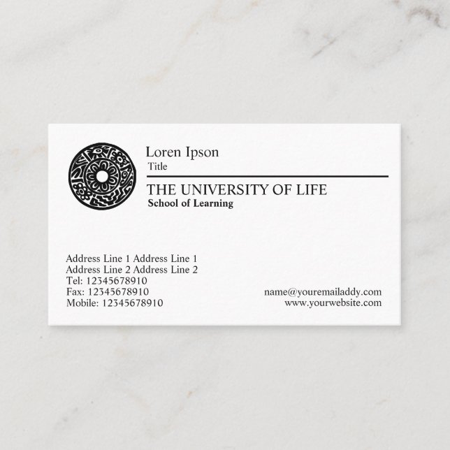 Tarjeta De Visita Universidad de la vida - regla negra (Anverso)