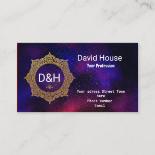 Tarjeta De Visita Universo Marina Azul Oro Rojo Elegante Arabesque 