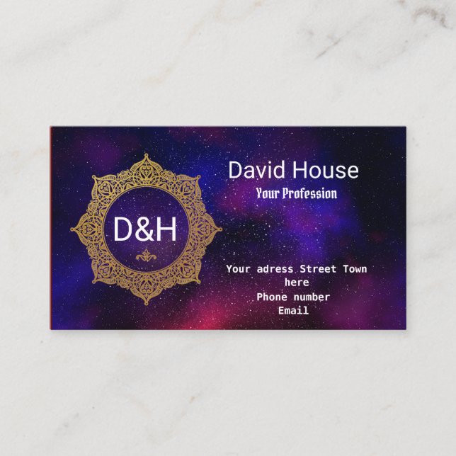Tarjeta De Visita Universo Marina Azul Oro Rojo Elegante Arabesque  (Anverso)