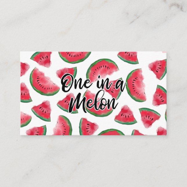 Tarjeta De Visita Uno en Melon Cita Patrón de acuarela de sandía (Anverso)