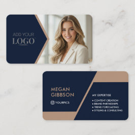 Tarjeta De Visita Upscale Navy Blue & Gold Geometric Business