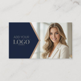 Tarjeta De Visita Upscale Navy Blue & Gold Geometric Business