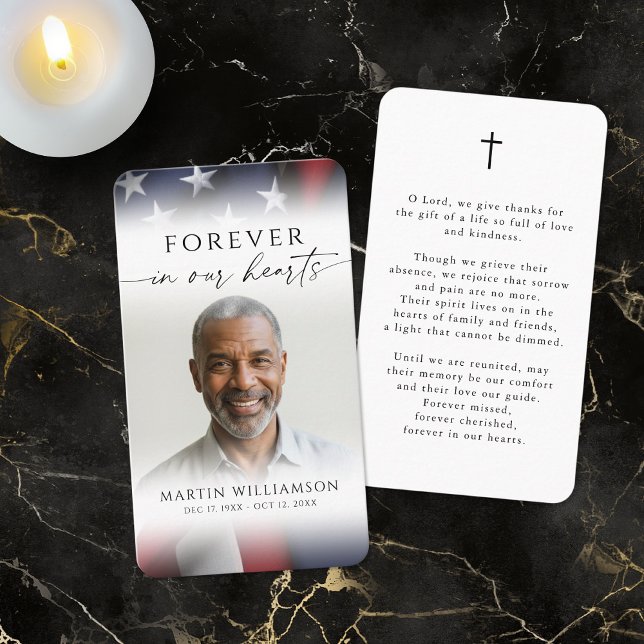 Tarjeta De Visita USA Flag Photo Cross Funeral Sympathy Prayer Card (Subido por el creador)