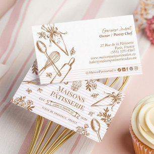 Tarjeta De Visita Utensilio de repostería de rayas chic Pastelería P