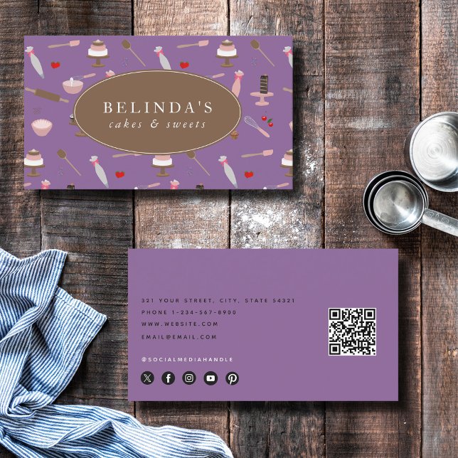 Tarjeta De Visita Utensilios de cocción y cocción Panadería Cocina C (Baking & Cooking Utensils Bakery Cooking QR Code Business Card)
