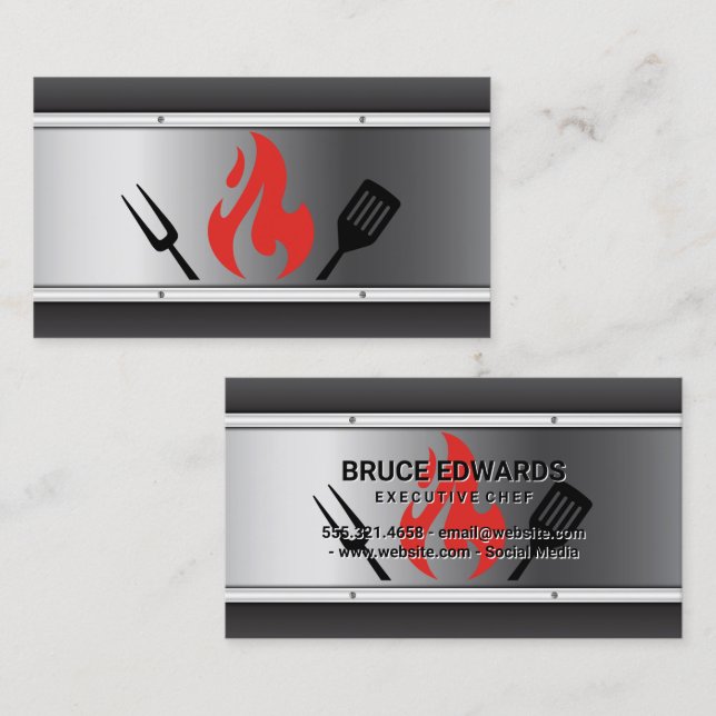 Tarjeta De Visita Utensilios de cocina para barbacoa | Incendio | Me (Anverso / Reverso)