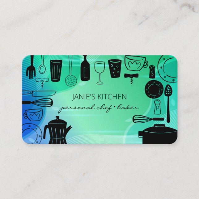 Tarjeta De Visita Utensilios de cocina retro (Anverso)