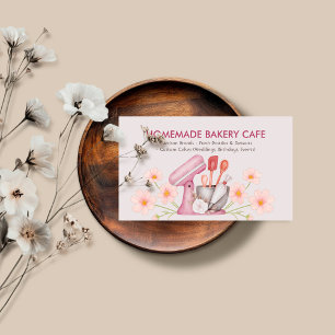 Tarjeta De Visita Utensilios de cocina y repostería florales grises 