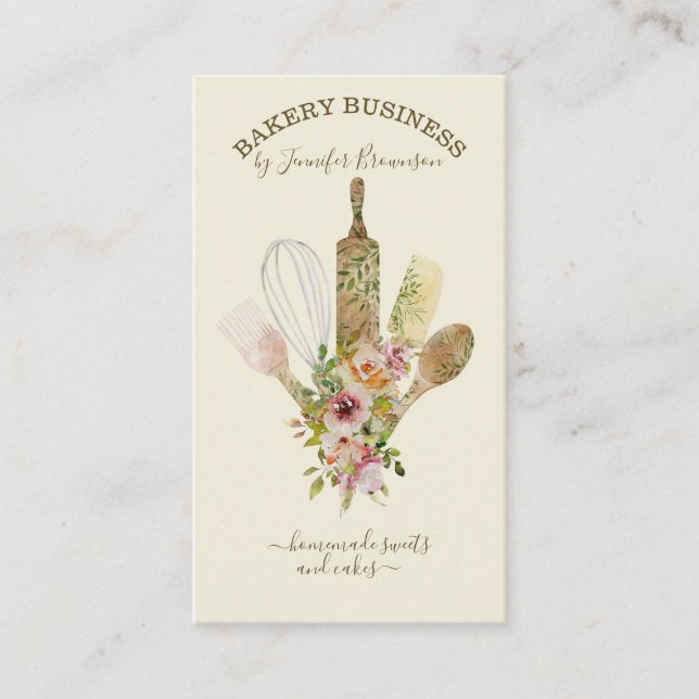 Tarjeta De Visita Utensilios de horneado Cocina Cocinera Marfil (Anverso)