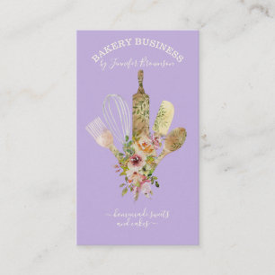 Tarjeta De Visita Utensilios de hornear Cocina Cocinera Púrpura